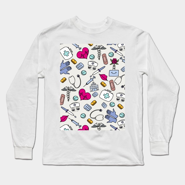 Nurse Pattern Long Sleeve T-Shirt by okpinsArtDesign